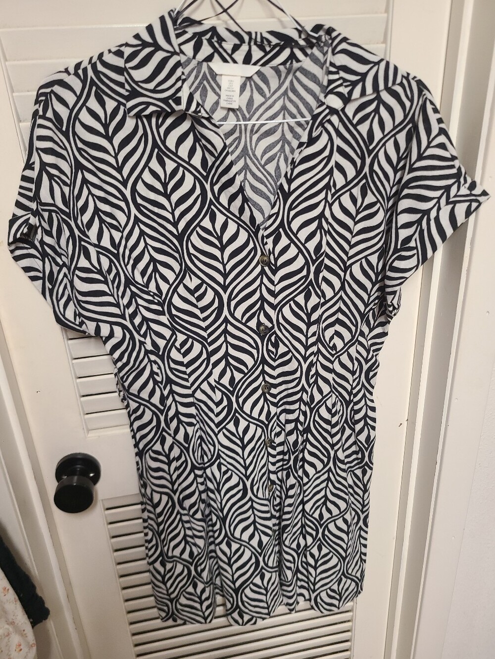 H&M Pintucked Leaf Print Mini Shirtdress 100% Cotton